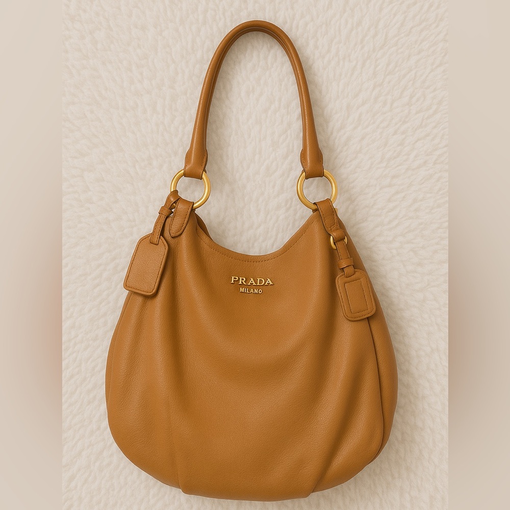 👜 Prada Tan Leather Hobo Bag